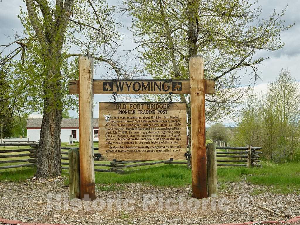 Photo- State of Wyoming Information Sign at Fort Bridger, a Wyoming State Historical site in The Tiny Uinta County Town of The Same Name in The Southwestern Corner of That State