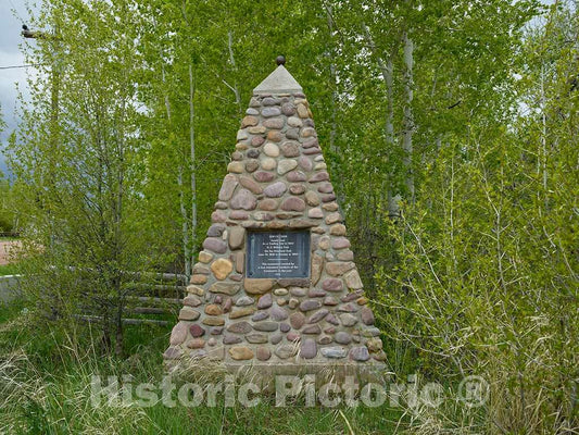 Photo- Stone Obelisk Memorial Marker Outside Fort Bridger, a 19th-Century Trading Outpost and Military Post in What is Now Southwest Wyoming, Next to The Town of The Same Name