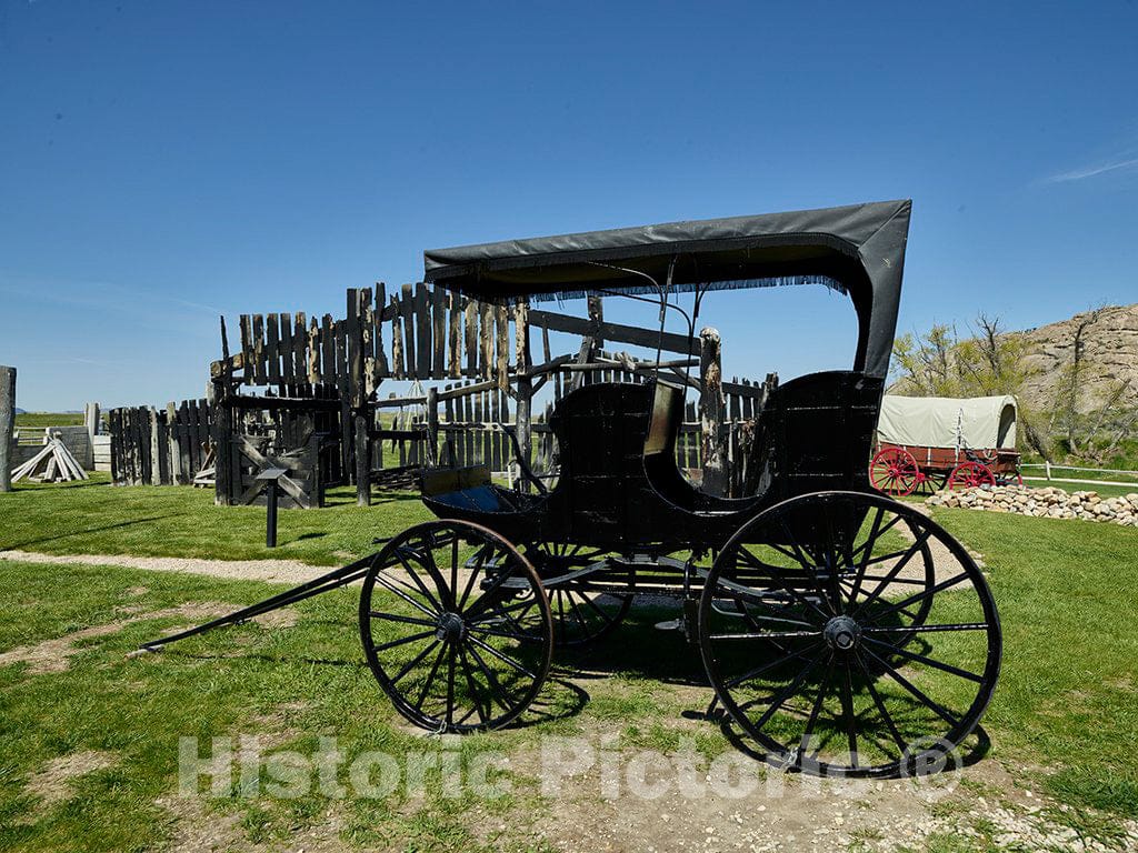 Photo - A Much More Upscale Buggy Stand Near Old-Style handcarts at The Martin's Cove Mormon Handcart Historic site in Sweetwater County, Wyoming- Fine Art Photo Reporduction