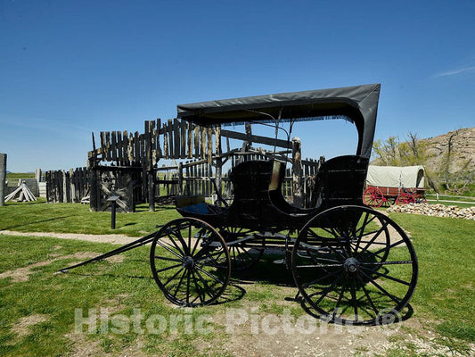 Photo - A Much More Upscale Buggy Stand Near Old-Style handcarts at The Martin's Cove Mormon Handcart Historic site in Sweetwater County, Wyoming- Fine Art Photo Reporduction