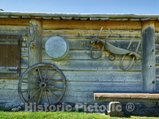 Photo- Portions of the partially rebuilt Fort Seminoe trading post at the Martin's Cove Mormon Handcart historic site in Sweetwater County, Wyoming 2 Fine Art Photo Reproduction