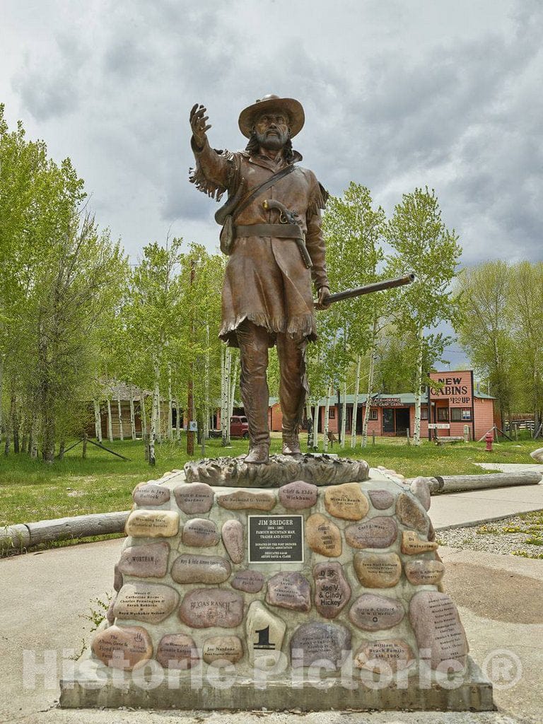 Statue of Mountain Man Jim Bridger Outside Fort Bridger, a Wyoming State Historical site, 1