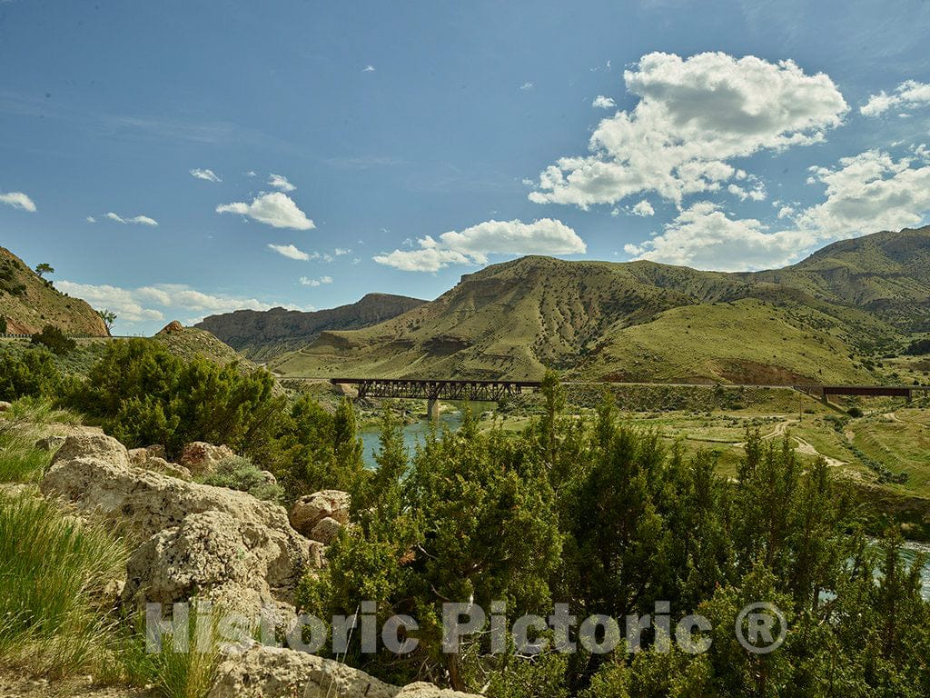 Photo - A Railroad Bridge Crosses The Boysen Reservoir, Formed by The damming of The Wind River Near The Fremont County Town of Shoshoni, Wyoming- Fine Art Photo Reporduction