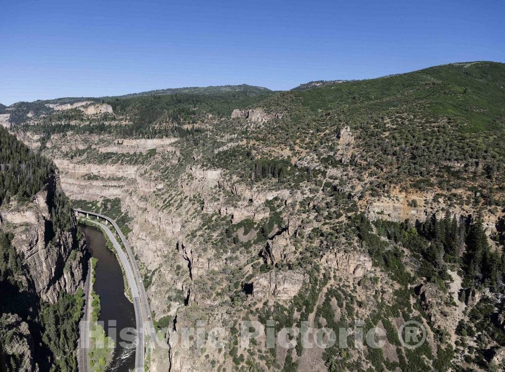 Photo- Aerial view of Glenwood Canyon and a portion of the Glenwood Canyon Viaduct, approaching Glenwood Springs, Colorado 6 Fine Art Photo Reproduction