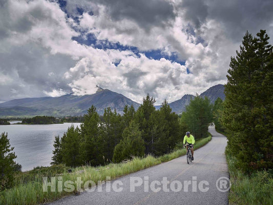 Photo- A Cyclist approaches on The Bike Trail Along Dillon Reservoir, Outside Frisco, Colorado 1 Fine Art Photo Reproduction