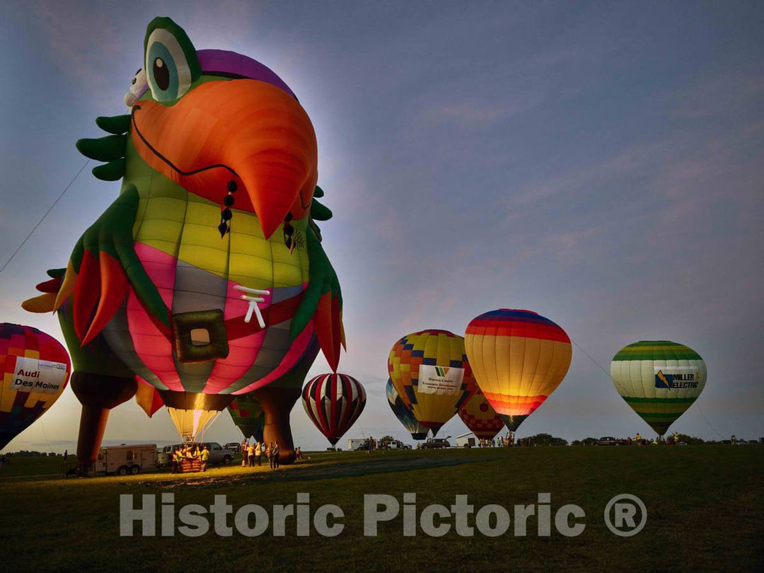 Colorful Balloons, Including a Saucy inflated Parrot, Delight The Assembled Crowd with a Night Glow as Pilots fire The Burners on The Ground at The National 2