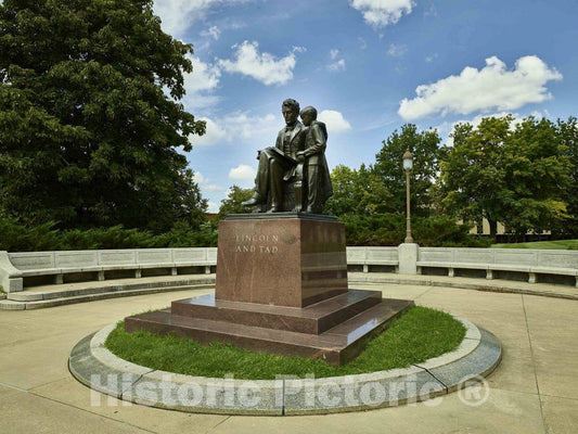 Photograph- Fred and Mabel Torrey's Lincoln and Tad Sculptor, on The Grounds of The Iowa State Capitol in Des Moines, depicts President Abraham Lincoln Reading to his Youngest Son Thomas