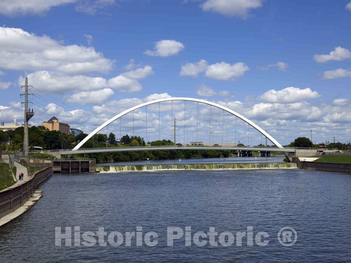 Photo - Falls Cascade Below The Iowa Women of Achievement Bridge, a Pedestrians-only Bridge Over The Des Moines River in The State of Iowa's Capital City of Des Moines