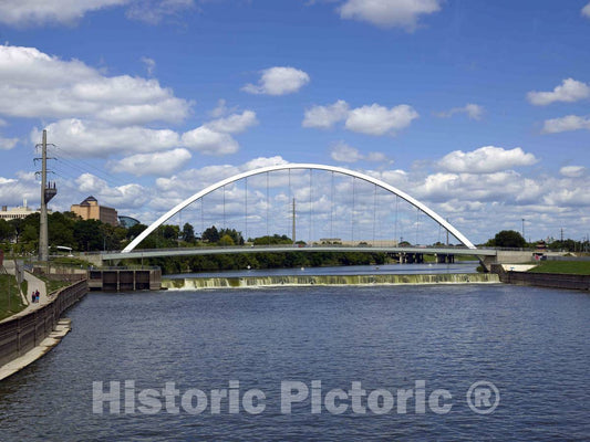 Photo - Falls Cascade Below The Iowa Women of Achievement Bridge, a Pedestrians-only Bridge Over The Des Moines River in The State of Iowa's Capital City of Des Moines