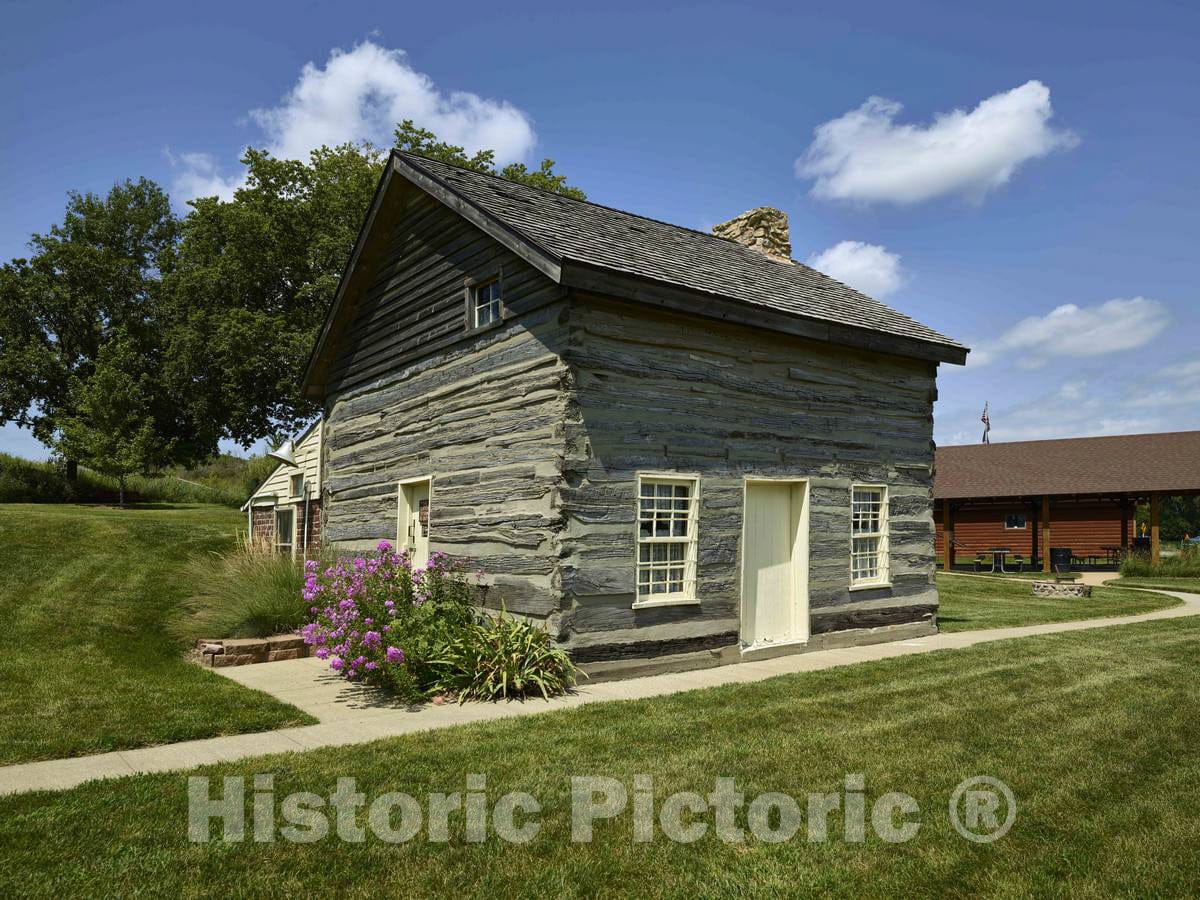Photo - Pioneer cabin at the Harrison County Historical Village and Iowa Welcome Center, outside the town of Missouri Valley on U.S- Fine Art Photo Reporduction