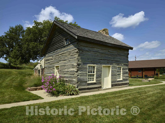 Photo - Pioneer cabin at the Harrison County Historical Village and Iowa Welcome Center, outside the town of Missouri Valley on U.S- Fine Art Photo Reporduction