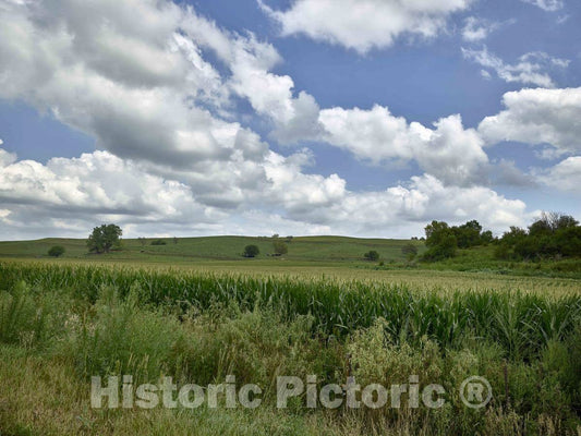 Photo - Cornfield, Rolling Hills, and Puffy Clouds in Harrison County, Iowa, Along The Historic Lincoln Highway, a Two-Lane Road That Crosses The Nation