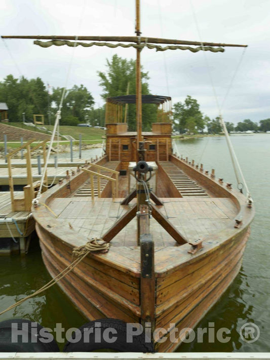 Photo- Full-size replica of a keelboat at the Lewis & Clark State Park, on an inlet of the Missouri River in Onawa, Iowa 1 Fine Art Photo Reproduction