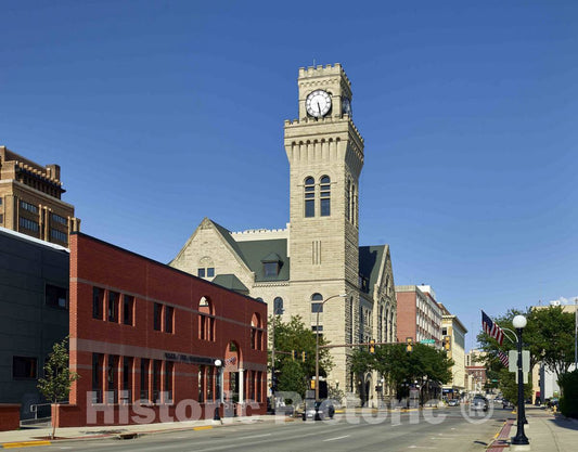 Photo - View of Downtown Sioux City, Iowa, notably The City Hall, with its Looming Clock Tower- Fine Art Photo Reporduction