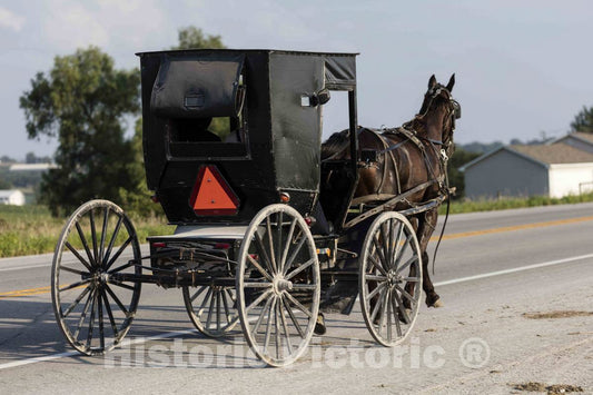Photo- an Amish or Mennonite Couple and Their Horse and Buggy Traverse The Country Roads of Washington County, Iowa, Near The Town of Kalona 2 Fine Art Photo Reproduction