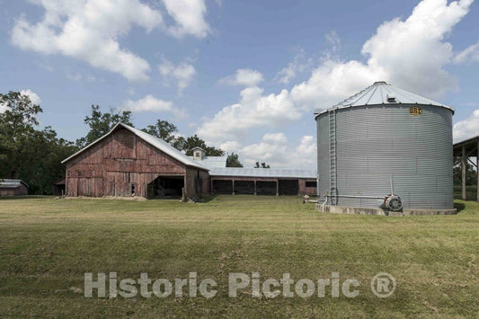 Photo - Old barn and Newer Metal Grain silo in Benton County, Iowa- Fine Art Photo Reporduction