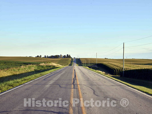 Photo - Rolling Country Road and Crops in Benton County, Iowa- Fine Art Photo Reporduction