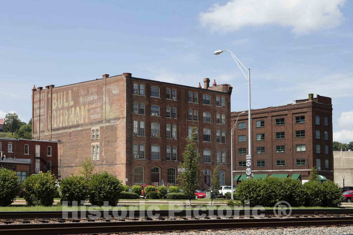 Photo - Mill Buildings, Including one Sporting an Old Bull Durham Chewing-Tobacco Advertisement, in The Mississippi River City of Dubuque, Iowa- Fine Art Photo Reporduction