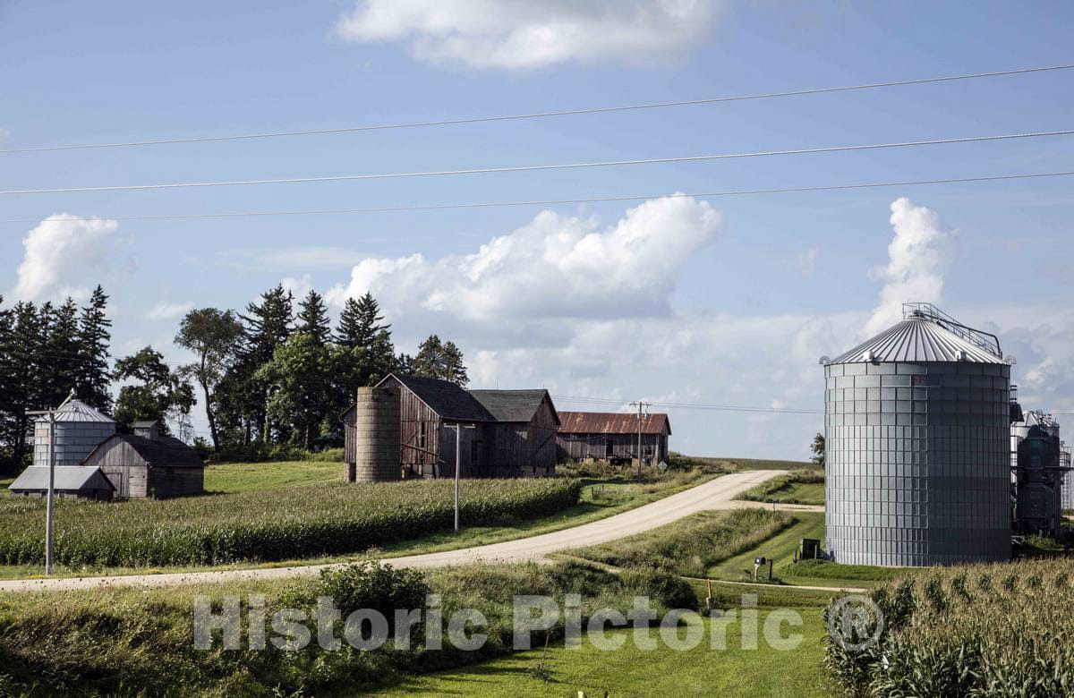 Photo - Farm complex and rolling country road in Clayton County, Iowa- Fine Art Photo Reporduction