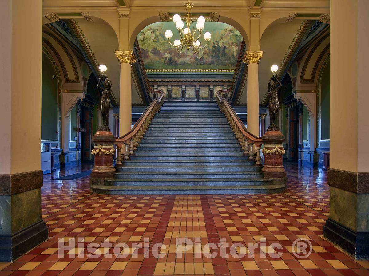 Photo - The Marble and Granite Grand Staircase in The Iowa State Capitol in Des Moines Connects The First and Second Floors- Fine Art Photo Reporduction