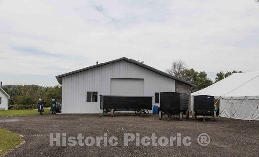 Photo - Horse-Drawn Farm Wagons at an Amish Farm (Note The Absence of Electric Wires on The Property) Near The Town of Whitehall in Trempealeau County, Wisconsin