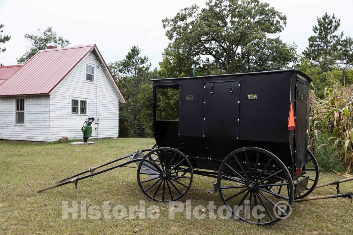 Photo- an Amish Family's Wagon Near Dells Mill, a Gristmill Built on Bridge Creek in 1864 That Operated Until 1968 in The Eau Claire County, Wisconsin, Town of Augusta 2