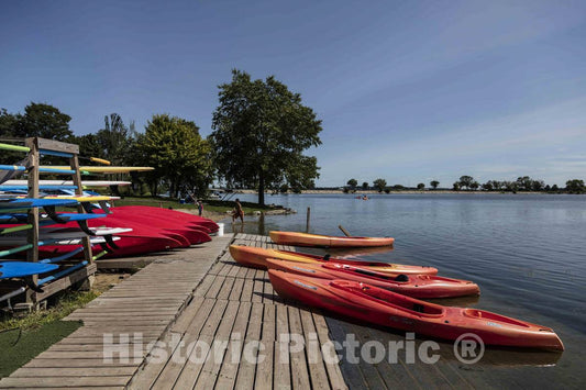 Photo- Bright-red Canoes at Brittingham Park's Beach on Lake Monona in Madison, Wisconsin's Capital City 2 Fine Art Photo Reproduction