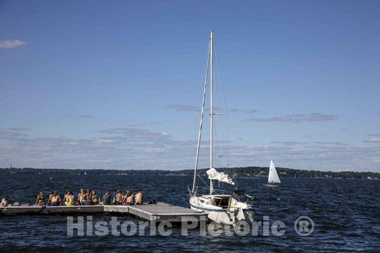 Photo - University of Wisconsin-Madison Students Hang Out on a Sailboat pier on Lake Mendota in Madison, Wisconsin's Capital City- Fine Art Photo Reporduction