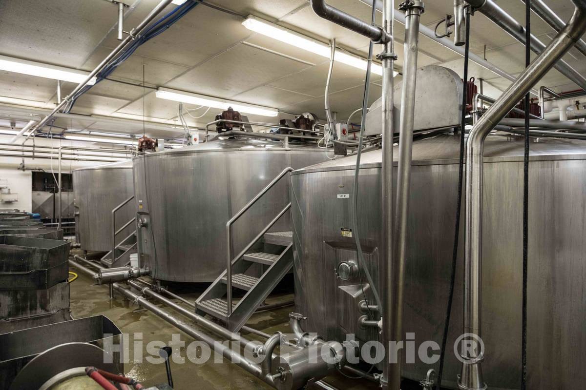 Photograph - Pipes and vats at The Old Country Cheese Plant in Cashton, Wisconsin 2