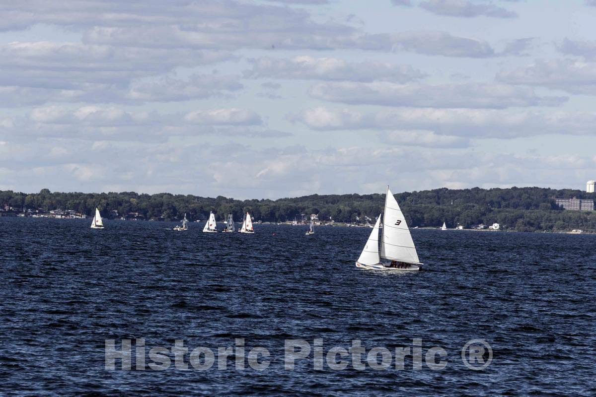 Photo - Sailboats on Lake Mendota, one of Two Large Lakes That Residents of Madison, Wisconsin, The State Capital, Enjoy Whenever Possible- Fine Art Photo Reporduction