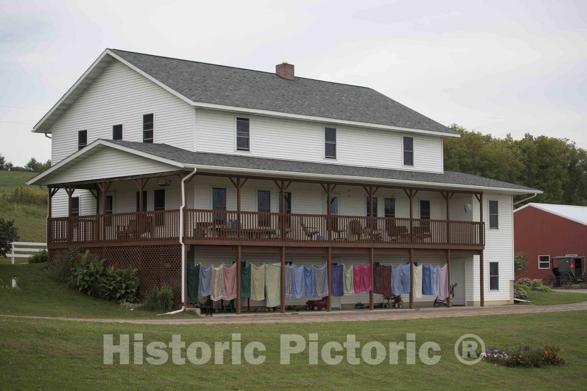 Photo- an Amish Family's wash Dries Outside Their Farm Home in Trempealeau County, Wisconsin 2 Fine Art Photo Reproduction
