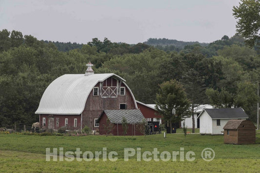 Photo - an Amish Farmstead, Note The Traditional Horse-Drawn Buggy Parked Next to The barn, in Trempealeau County, Wisconsin- Fine Art Photo Reporduction