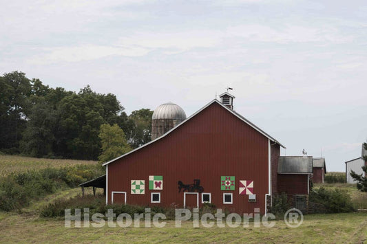 Photo- Although Amish People traditionally eschew All Forms of Ostentation, This Family's barn Near Pigeon Falls in Trempealeau County, Wisconsin, displays Several barn Quilts