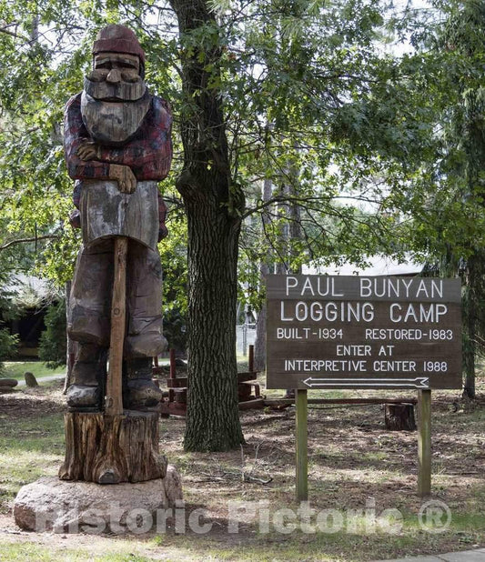 Photo - A Fanciful woodcarving of The Legendary Northwoods Lumberjack, Paul Bunyan at The Paul Bunyan Logging Camp Museum Eau Claire, Wisconsin- Fine Art Photo Reporduction