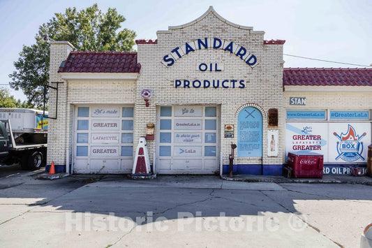 Photo- The Red Crown Mini-Museum is a Restored 1920s Standard Oil Gas Station That displays Service-Station Memorabilia in Lafayette, Indiana 1 Fine Art Photo Reproduction