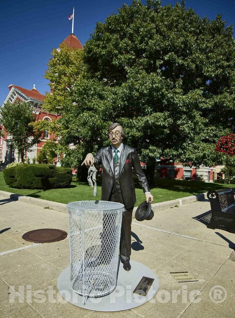 Photo - A fastidious Local Citizen Depositing Some Litter, one of The 11 installations of Life-Sized Trompe L'Oeil Painted Bronze Statues Around Crown Point, Indiana