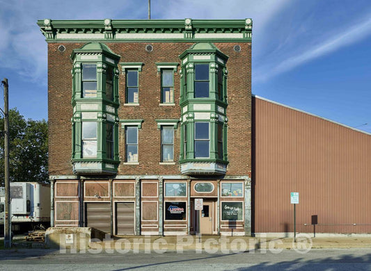 Photo - an Old Apartment or Railroad Hotel Building, Featuring Prominent Bay Windows, in La Porte, Indiana- Fine Art Photo Reporduction