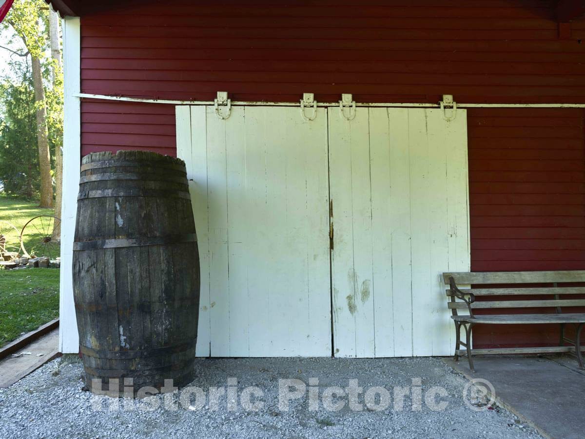 Photo - an unusually Tall Barrel on The Porch at Adams Mill, a Sawmill as Well as a Gristmill Built Along Wildcat Creek in Carroll County, Indiana, in 1845-46