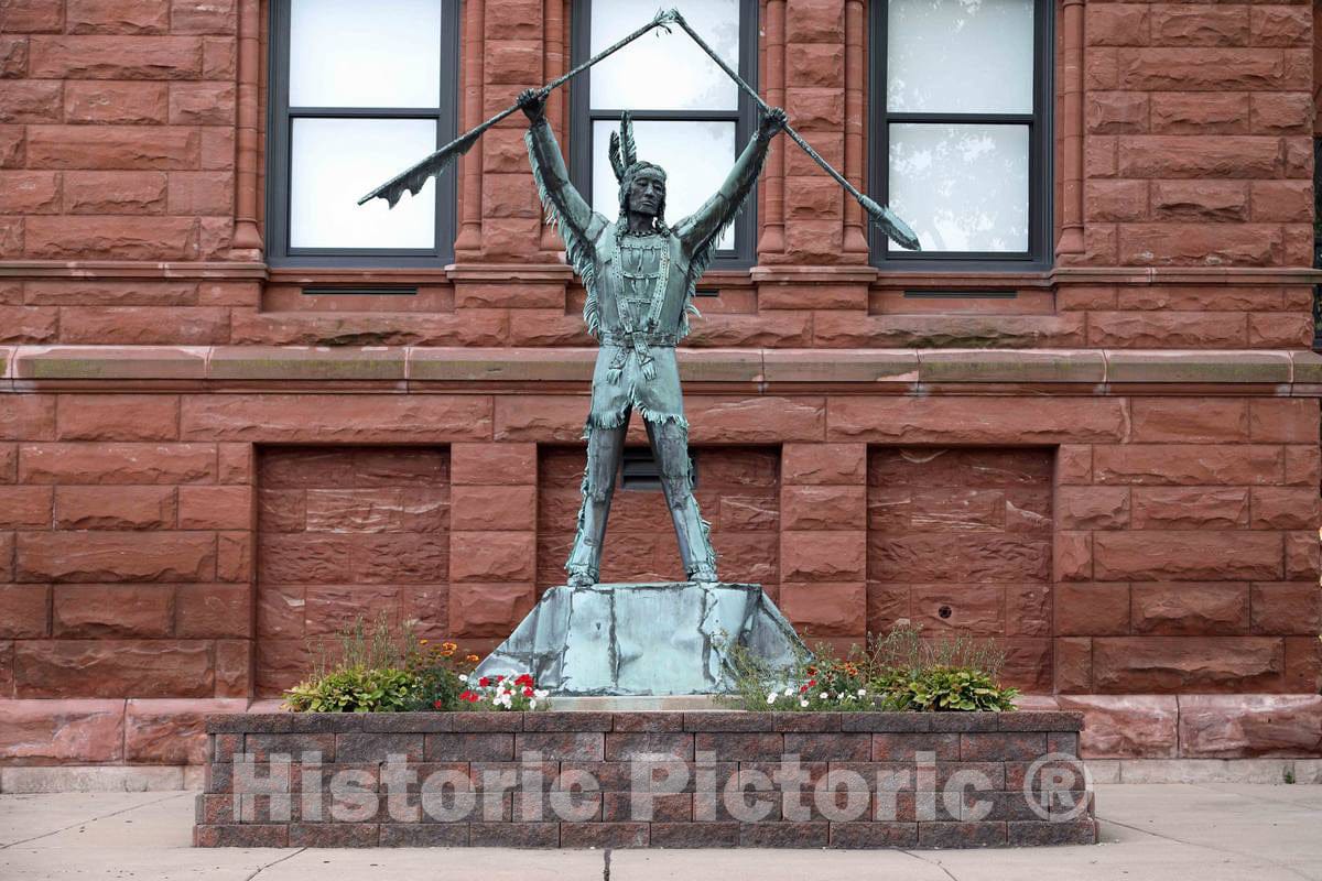 Photo - Sculptor Howard A. DeMyer's Statue of an Indian Warrior Outside The LaPorte County Courthouse in La Porte, Indiana- Fine Art Photo Reporduction