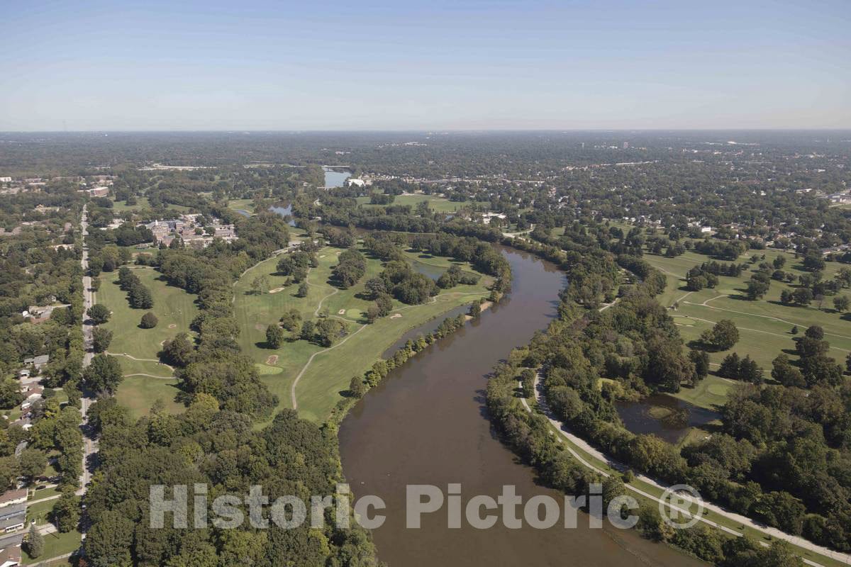 Photo - Aerial View of The White River as it Winds Through The west Side of Indianapolis, Indiana- Fine Art Photo Reporduction