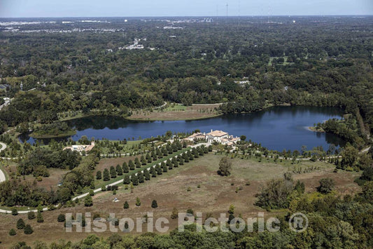 Photo- Aerial View of The Multi-Multi-Million Dollar Home, and Private Lake, of time-Share Executive Christel Dehaan in Indianapolis, Indiana 1 Fine Art Photo Reproduction