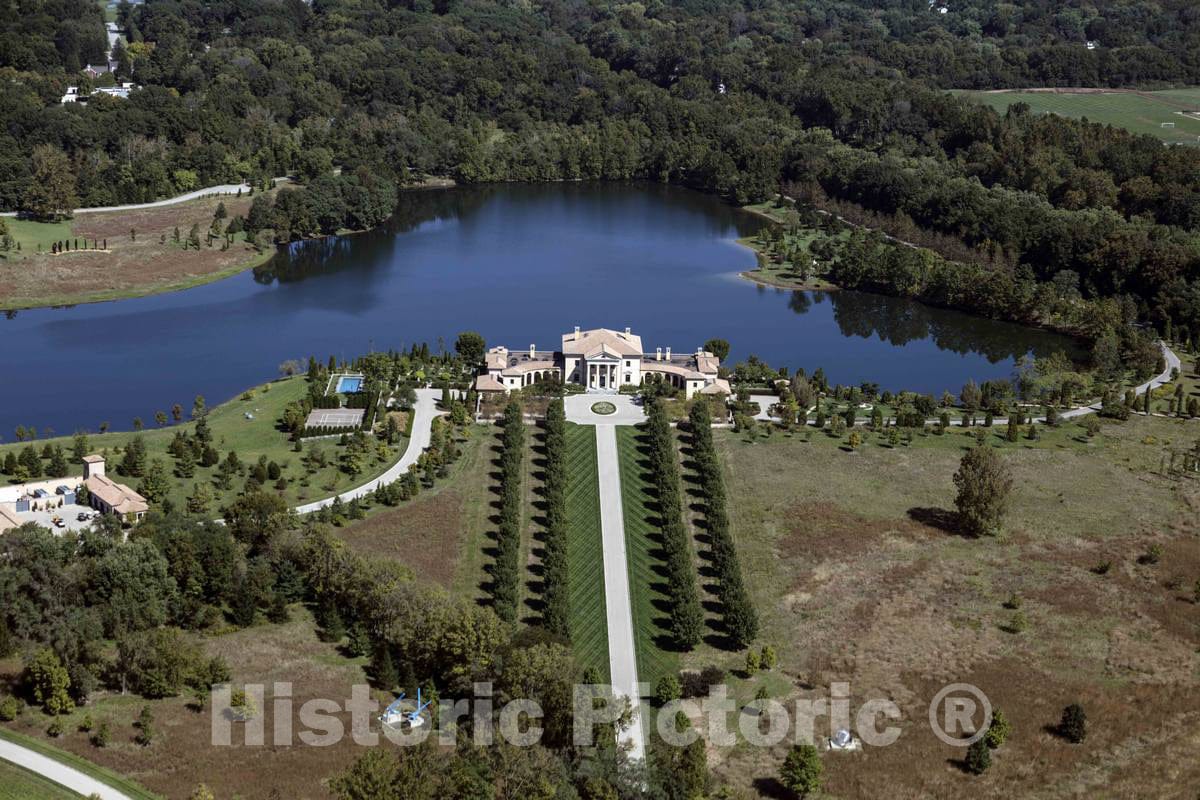 Photo- Aerial View of The Multi-Multi-Million Dollar Home, and Private Lake, of time-Share Executive Christel Dehaan in Indianapolis, Indiana 2 Fine Art Photo Reproduction