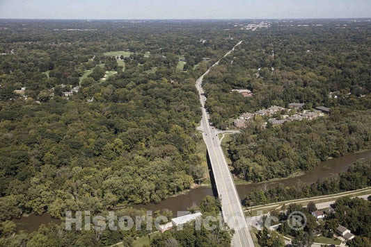 Photo - Aerial View of North Meridian Street as it Crosses The White River in Indianapolis, Indiana- Fine Art Photo Reporduction