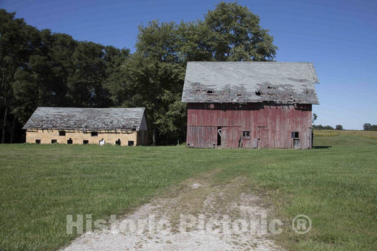 Photo - A sort of Little Brother, Big Brother barns in Putnam County, Indiana, Near The Town of Morton- Fine Art Photo Reporduction