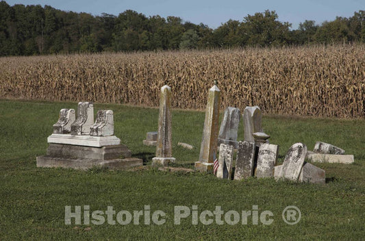 Photo - Cemetery headstones in The Country Graveyard Behind The Pleasant Valley Church in Parke County, Indiana- Fine Art Photo Reporduction