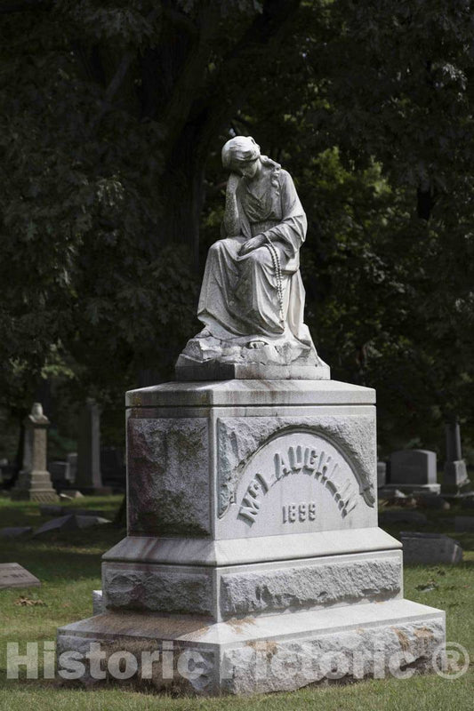 Photo - Pensive Grave Marker at The Crown Hill Cemetery on The Crown of Indianapolis, Indiana's Strawberry Hill- Fine Art Photo Reporduction