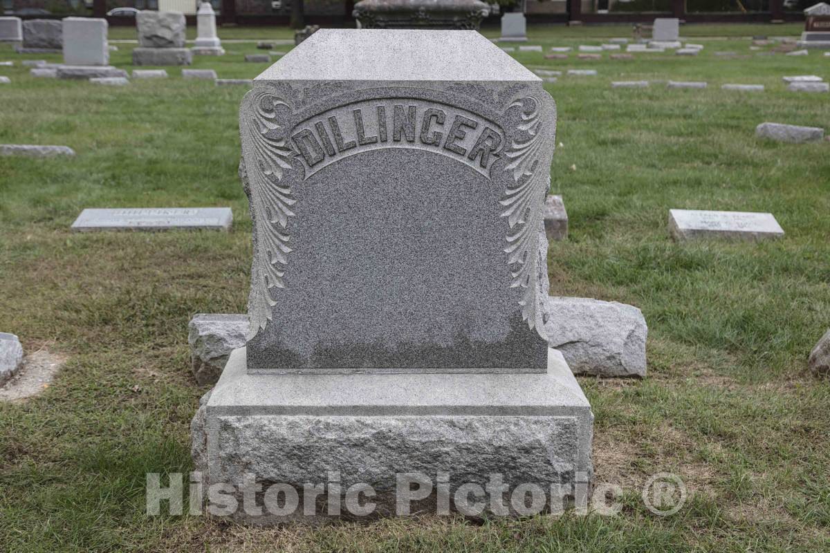 Photo- Headstone Marking The plots of The Dillinger Family, Including The Depression-era Gangster John Dillinger, at The Crown Hill Cemetery on The Crown of Indianapolis