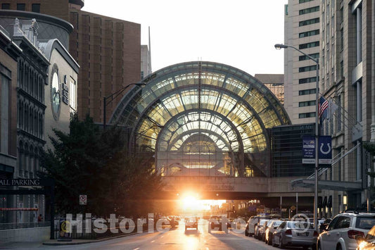 Photo - The Sun Sets Below The Indianapolis Artsgarden, a Glass and Steel Skywalk and Gathering Place 17 feet Above The Intersection of Washington and Illinois Streets