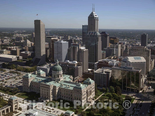 Photo - Aerial View of Indianapolis, Indiana, with a Focus on The Indiana Capitol, Known Locally as The Indiana State House- Fine Art Photo Reporduction