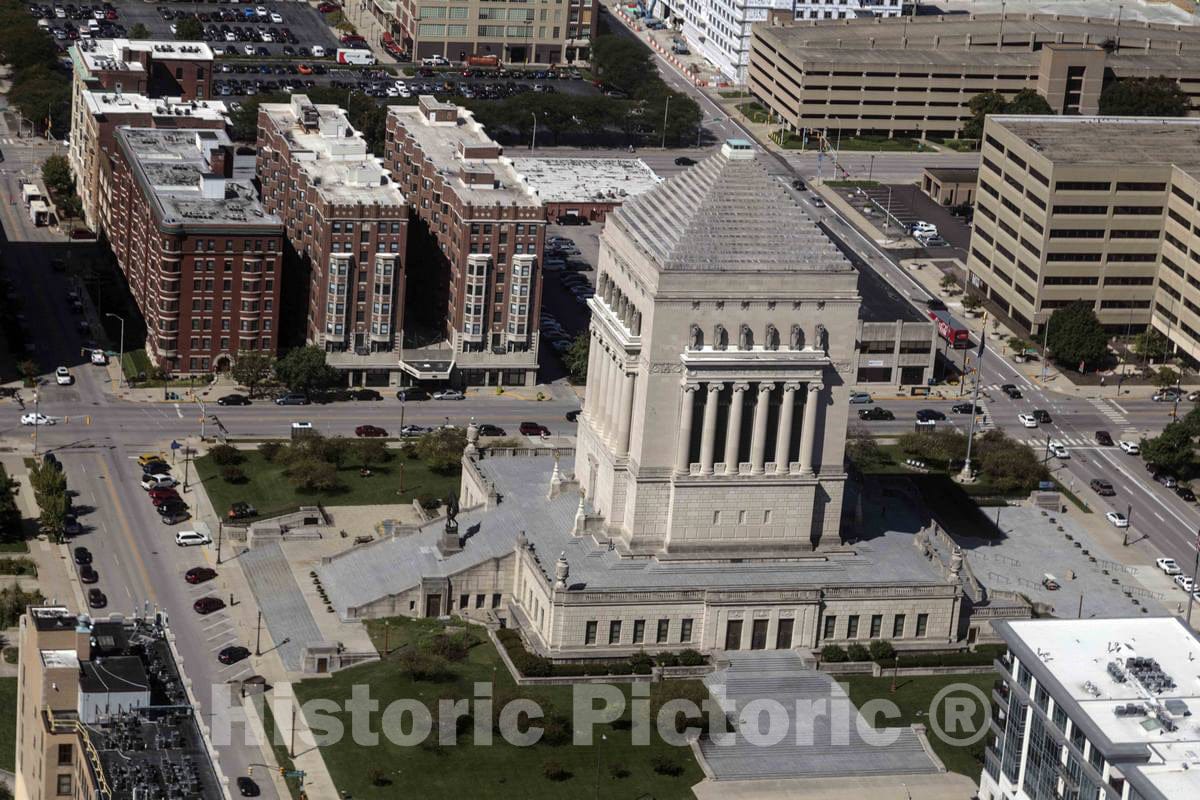 Photo- Aerial View of Indianapolis, Indiana, with a Focus on The Indiana World War Memorial, Built to Honor The Veterans of World War I 2 Fine Art Photo Reproduction
